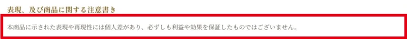 AIマネープラグの販売ページが利益や効果を保証しないと説明する注意書き