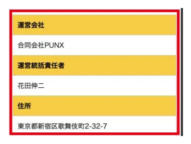 AI Stardom正式会員の特商法にある合同会社PUNXと花田伸二の記載