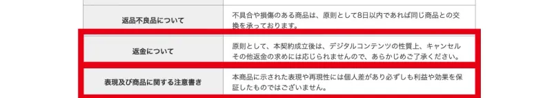 ALBAの特商法表記にある原則返金不可と利益非保証の記載