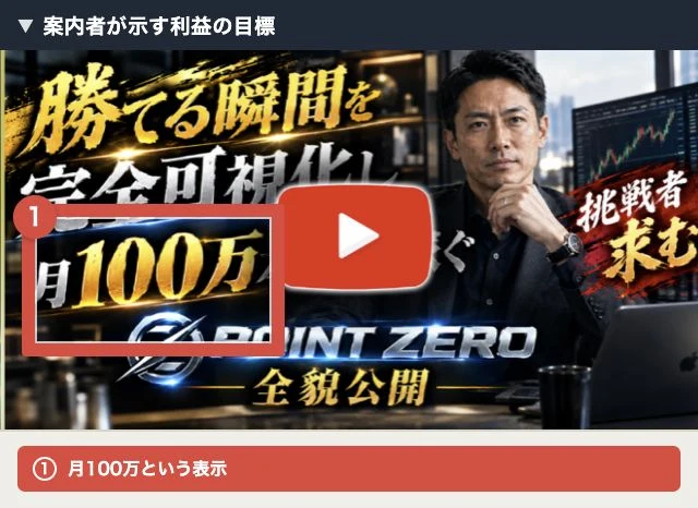 POINT ZEROの案内画像にある月100万の表示
