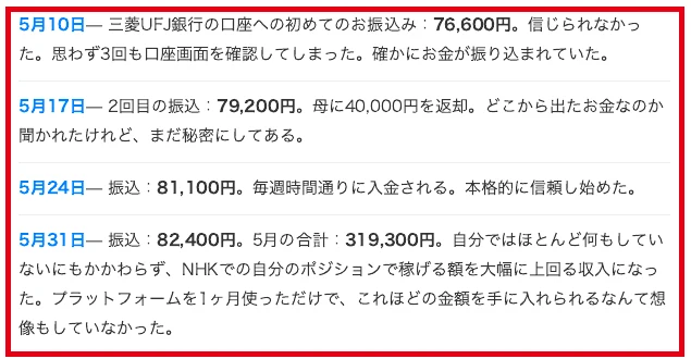 5月10日から31日の4回分を合計31万9300円とする運用日記