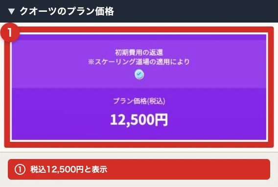 クオーツの税込12,500円を示す公式料金表示