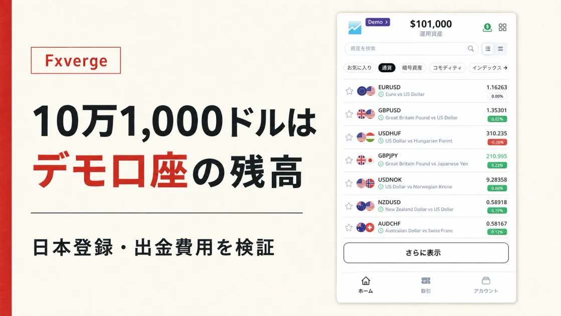Fxvergeとは？10万1,000ドルのデモ画面と出金条件を検証
