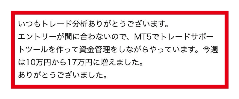 今週は10万円から17万円に増えたという参加者投稿の書き出し