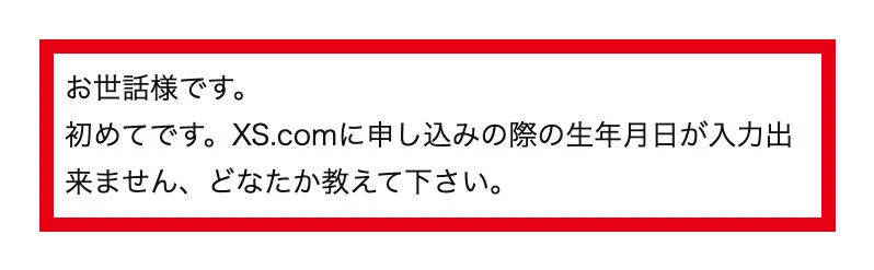 XS.com申し込み時の入力について質問した交流チャットのトーク書き出し