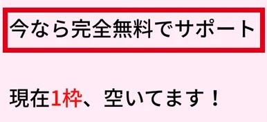 今なら完全無料でサポートと現在1枠空いているという表示