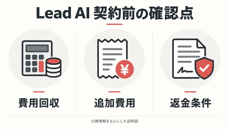 Lead AIの費用回収・追加費用・返金条件を確認する説明図