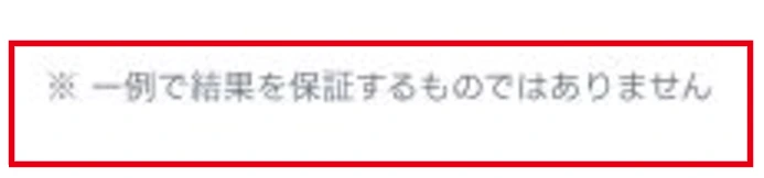 公式収入事例に添えられた結果を保証しない注記