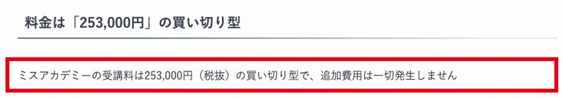 公式解説の253,000円税抜という料金表記