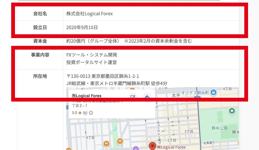 株式会社Logical Forexの設立日や所在地を掲載する公式会社概要