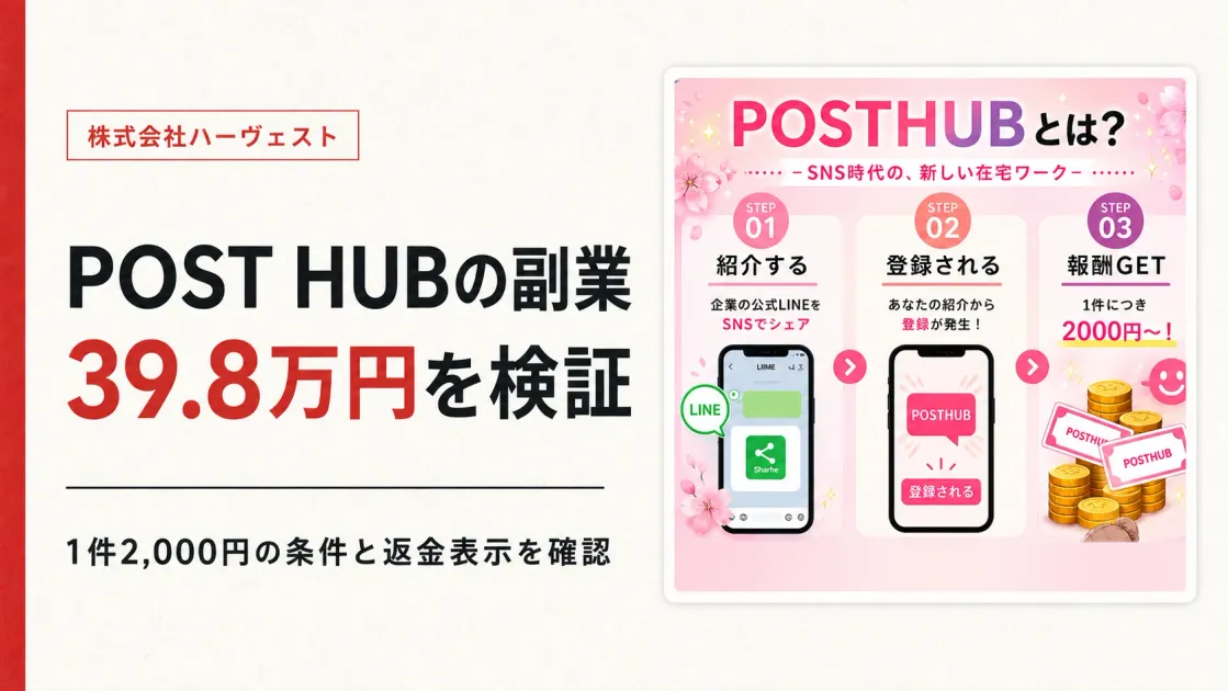 POST HUBの副業は怪しい？1件2,000円と39万8,000円を調査