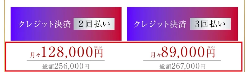 RAGNAROKの2回払いと3回払いの金額