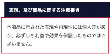 利益や効果を保証しないという注意書き