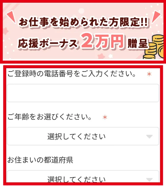 電話番号、年齢、都道府県を入力する個別レクチャーアンケート