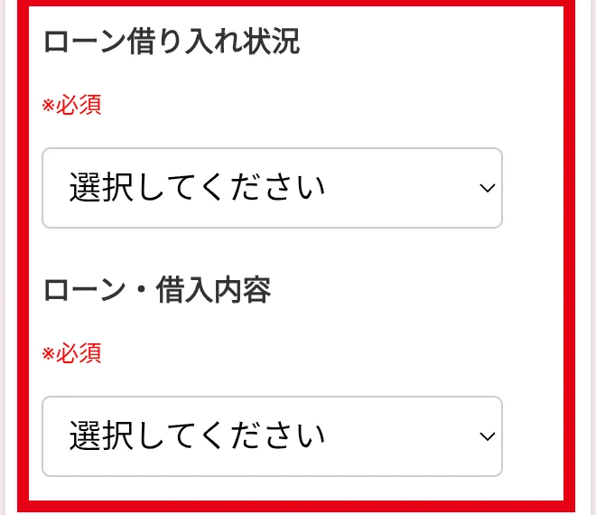 ローン借り入れ状況と借入内容を尋ねるアンケート