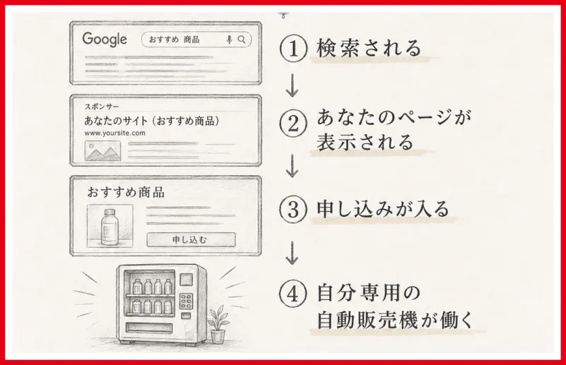 Google検索から紹介ページと申込みにつなぐPPCアフィリエイトの説明