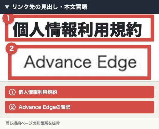個人情報利用規約という見出しとAdvance Edgeの表記