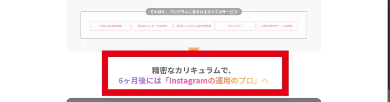 6か月後にInstagram運用のプロを目指すとする公式表示