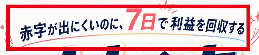 神速物販プログラムの案内ページにある7日で利益を回収という訴求