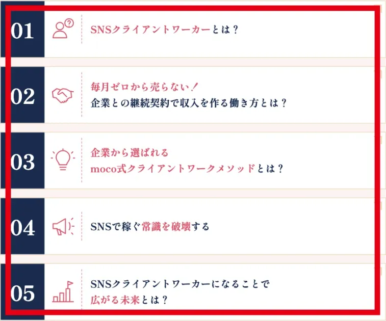 SNSクライアントワーク実践講座の無料オンライン講座で予告された5項目