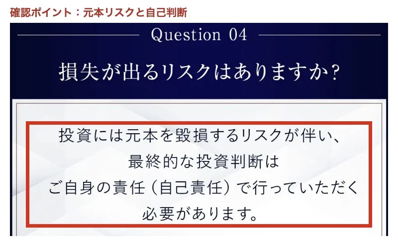 LIGHTNINGの質問欄にある元本毀損リスクと自己判断の説明