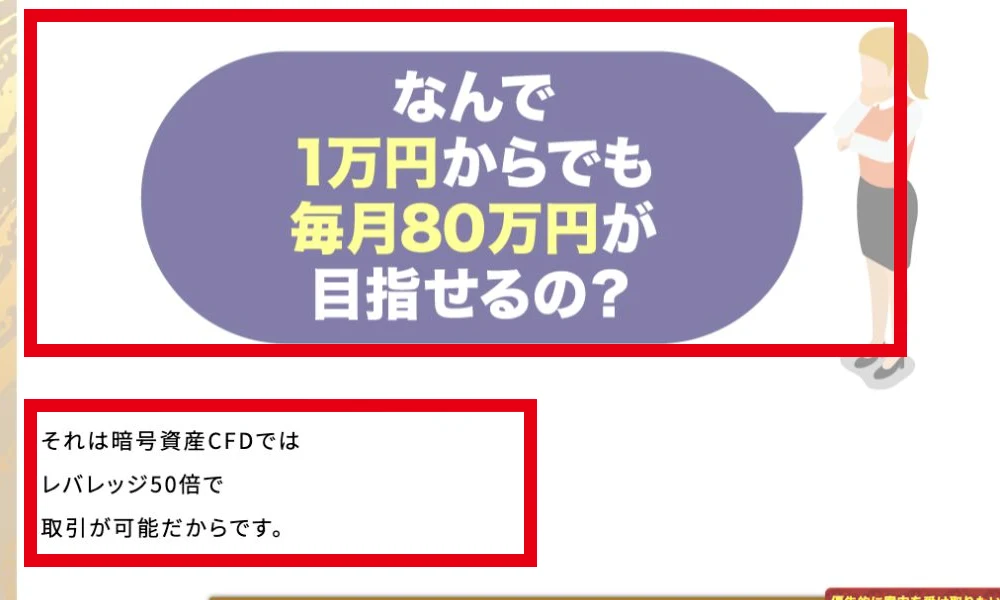 1万円の資金をレバレッジ50倍で取引すると説明するウェルシェアの案内ページ
