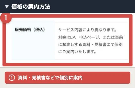販売価格はサービス内容により異なり資料や見積書で個別に案内すると記載
