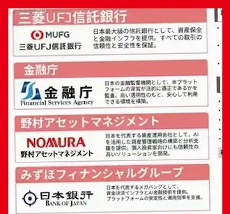 金融庁と国内金融機関の名称やロゴを掲載するザイチェーンAIの画像