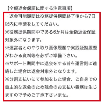 ZONE159の特商法に書かれた全額返金保証の注意事項